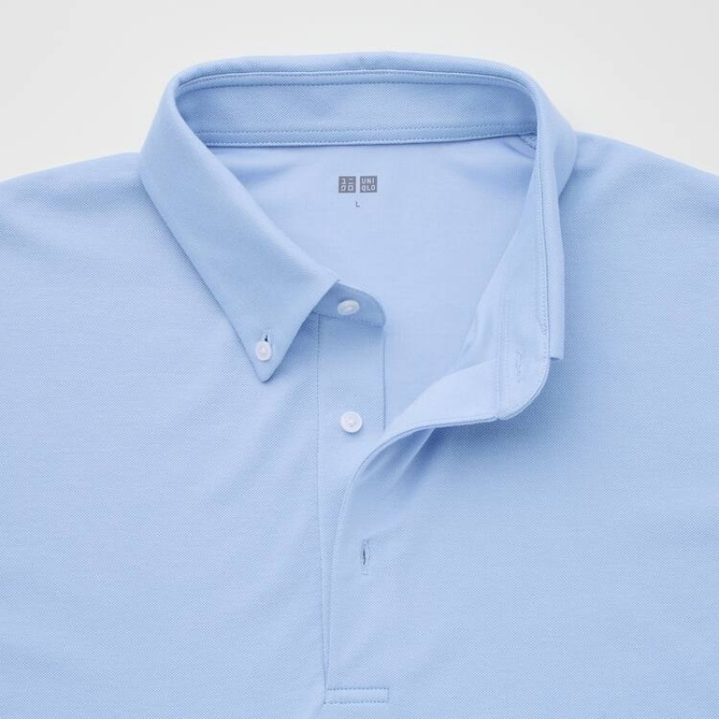 Men's Uniqlo Airism Piqué Polo Shirts Light Blue | JLTM-14392