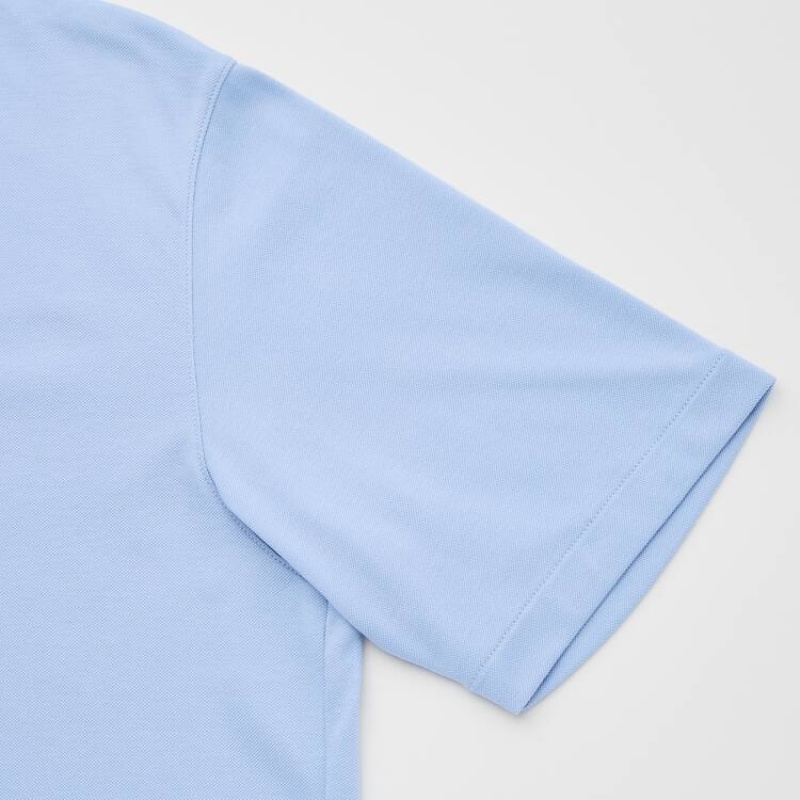 Men's Uniqlo Airism Piqué Polo Shirts Light Blue | JLTM-14392