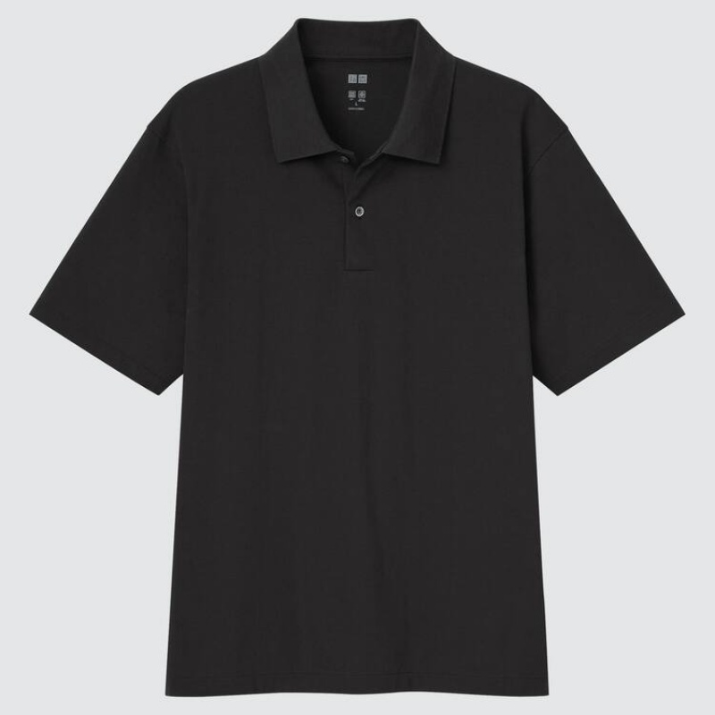 Men\'s Uniqlo Airism Polo Shirts Black | PTDG-43195