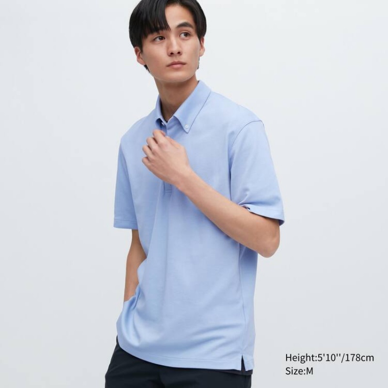 Men\'s Uniqlo Airism Polo Shirts Light Blue | TKBR-96741