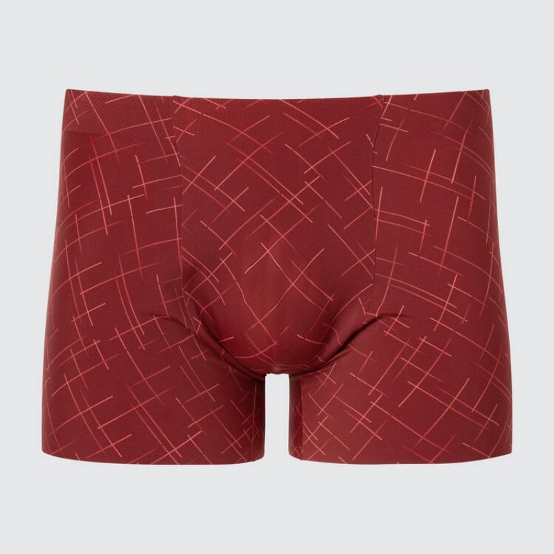 Men\'s Uniqlo Airism Seamless Printed Boxers Underwear Red | OLAI-03846