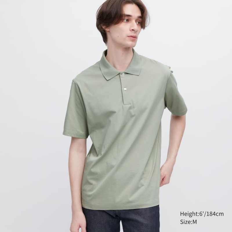 Men\'s Uniqlo Airism Short Sleeve Polo Shirts Green | JWRT-63297