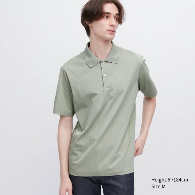 Men\'s Uniqlo Airism Short Sleeve Polo Shirts Green | OKAB-49586