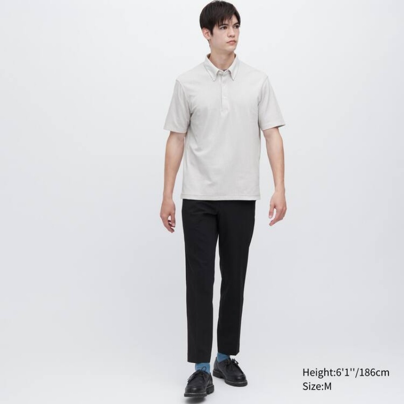 Men's Uniqlo Airism Striped (Button-down Collar) T Shirts Grey | JBAG-37190