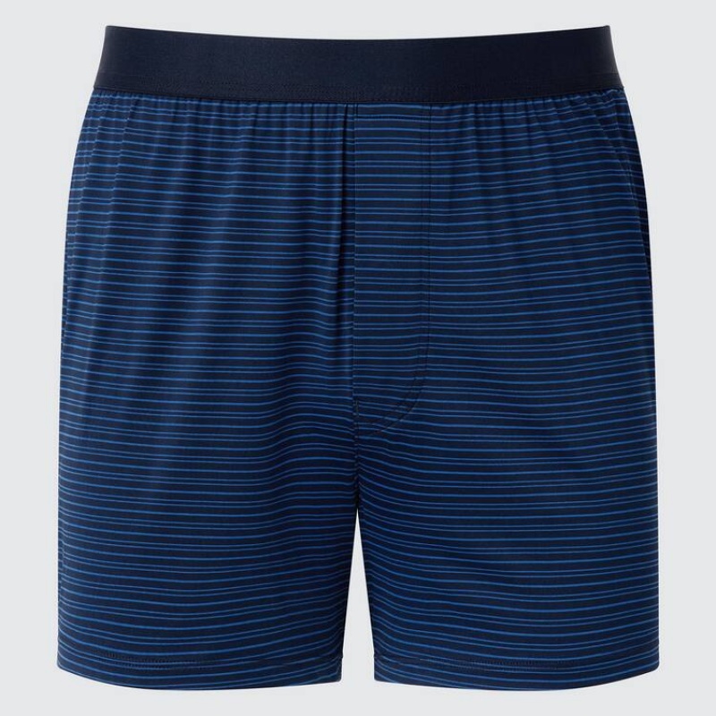 Men\'s Uniqlo Airism Striped Loose Fit Boxers Underwear Navy | VEKF-25061