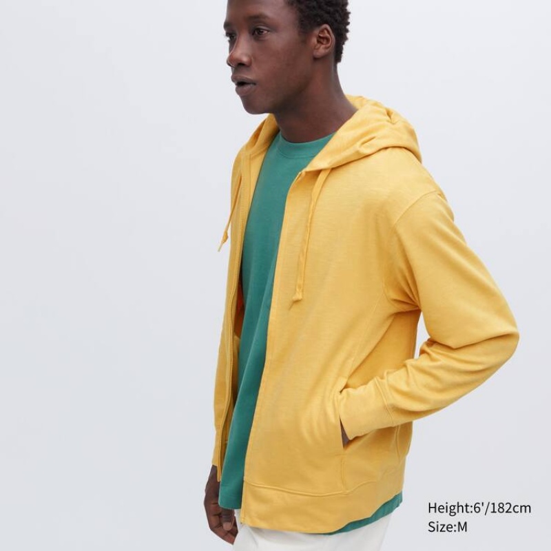 Men\'s Uniqlo Airism Uv Protection Zipped Hoodie Yellow | LNBZ-40317