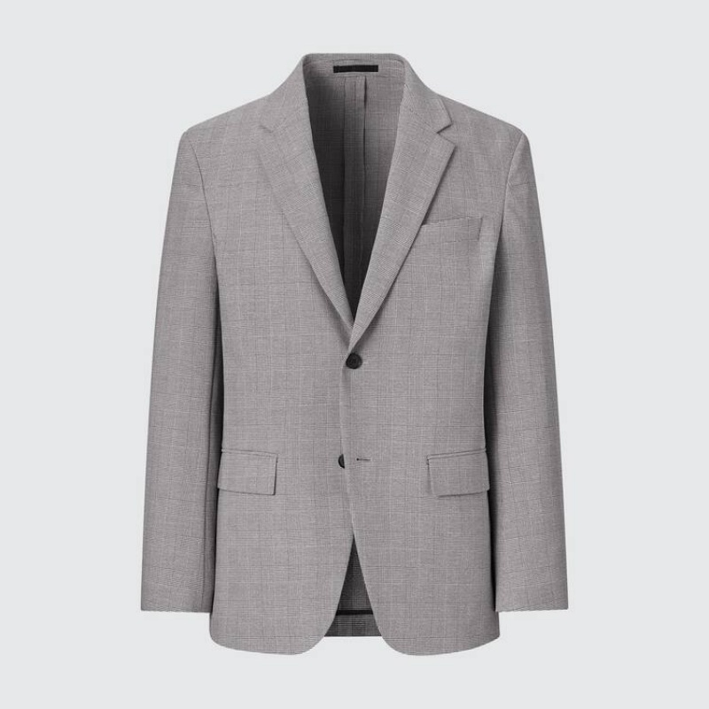 Men's Uniqlo Airsense Ultra Light Glen Checked Jackets Grey | EFCN-42987