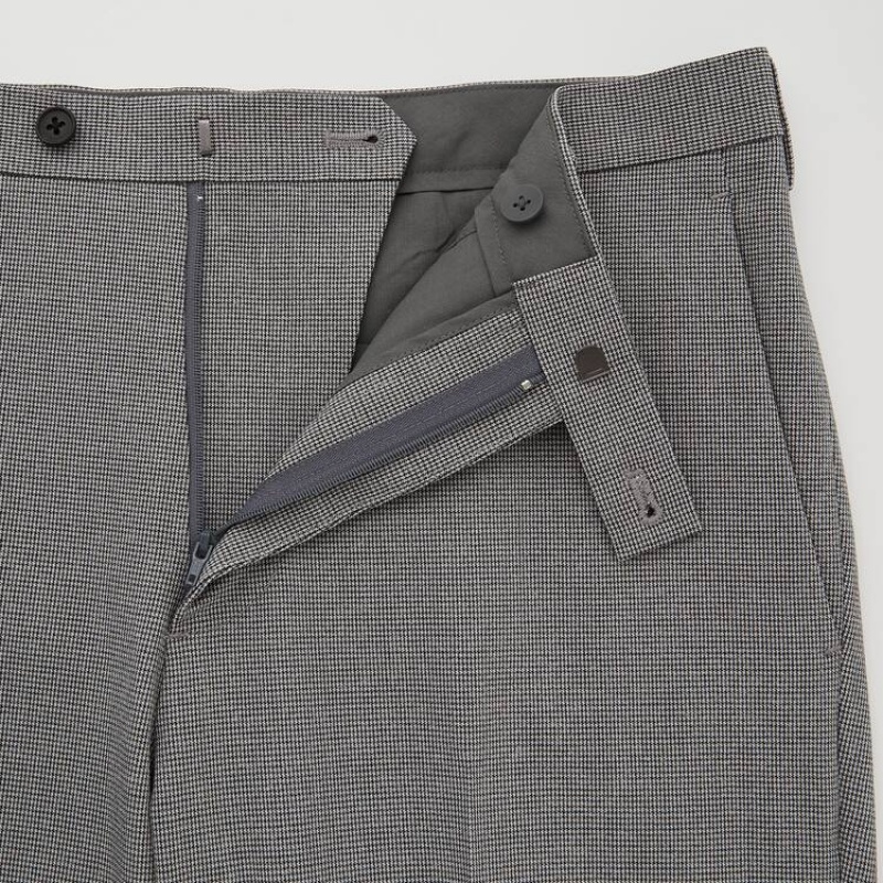 Men's Uniqlo Airsense Ultra Light Houndstooth Trousers Grey | THAU-06751