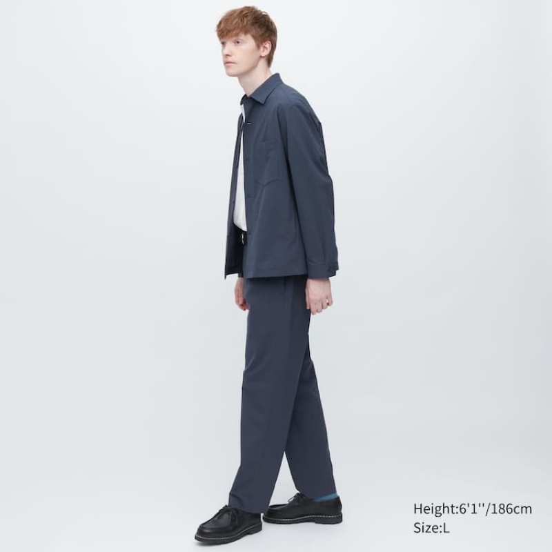 Men's Uniqlo Airsense Ultra Light Seersucker Relaxed Fit Suits Blue | NMUX-59243