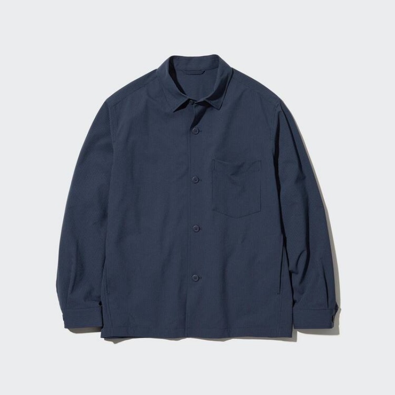 Men's Uniqlo Airsense Ultra Light Seersucker Jackets Blue | LVAD-47695