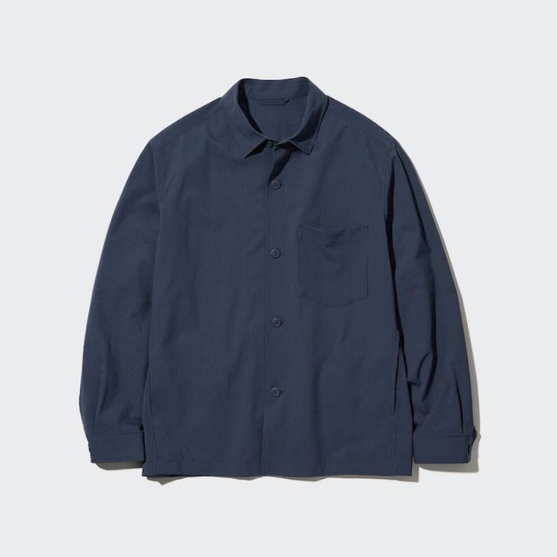 Men's Uniqlo Airsense Ultra Light Seersucker Overshirt Blue | ZERD-82630