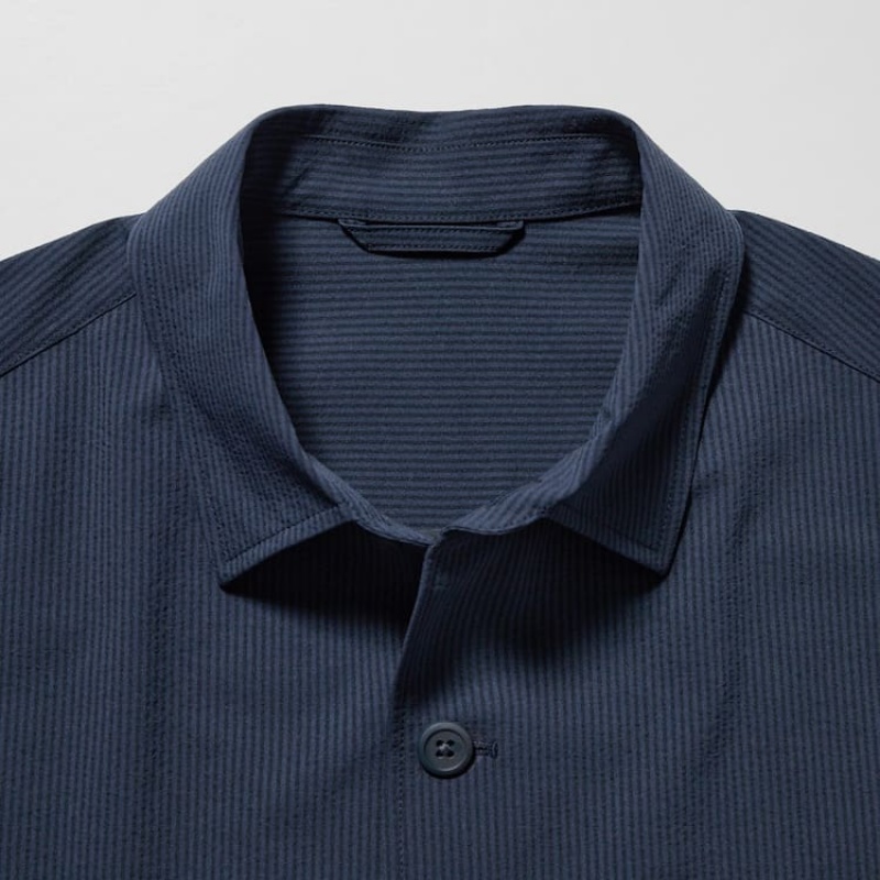 Men's Uniqlo Airsense Ultra Light Seersucker Overshirt Blue | ZERD-82630