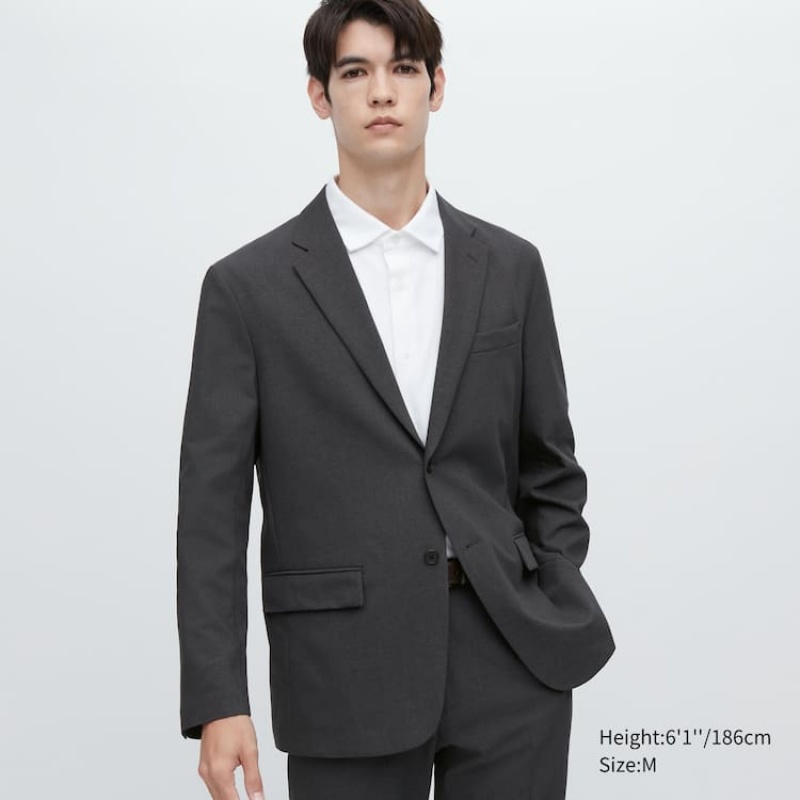 Men\'s Uniqlo Airsense Ultra Light Wool-like Suits Dark Grey | DUEI-10398