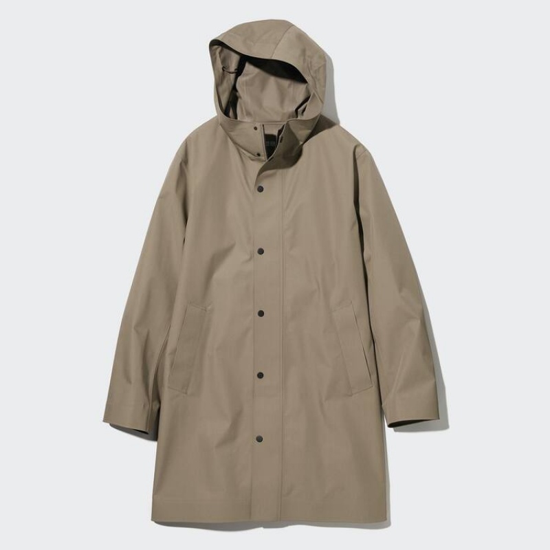 Men's Uniqlo Blocktech Coats Beige | HSOJ-35970