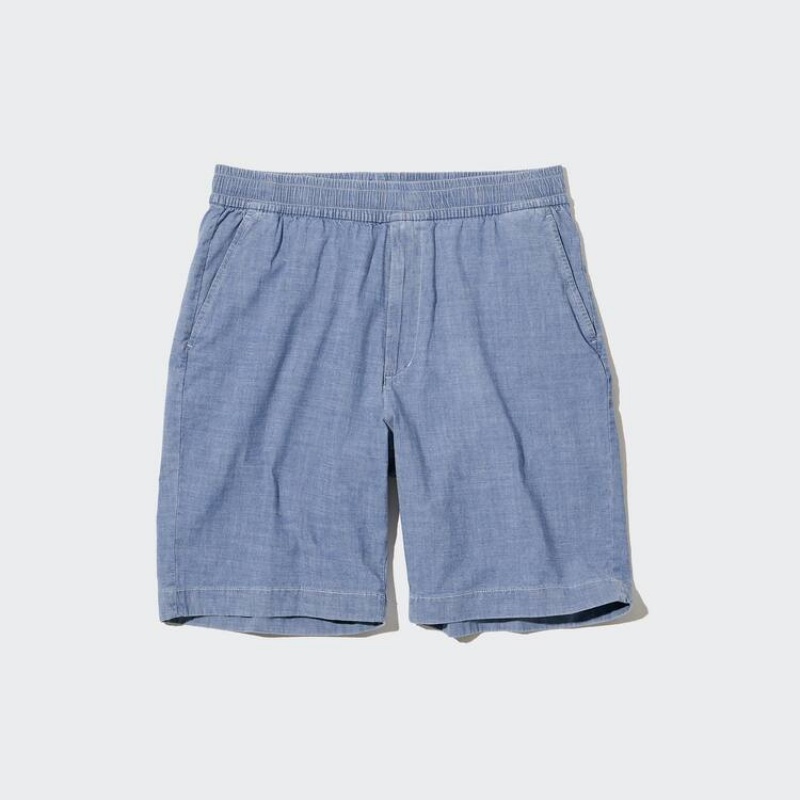 Men's Uniqlo Chambray Stretch Easy Shorts Blue | GAVC-08745