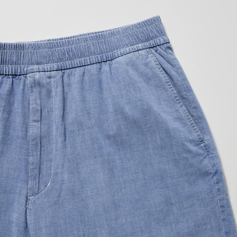 Men's Uniqlo Chambray Stretch Easy Shorts Blue | GAVC-08745