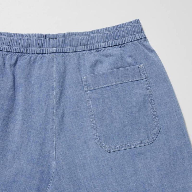 Men's Uniqlo Chambray Stretch Easy Shorts Blue | GAVC-08745