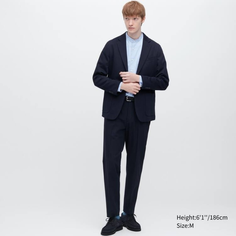 Men's Uniqlo Comfort Jackets Navy | XNTM-85316