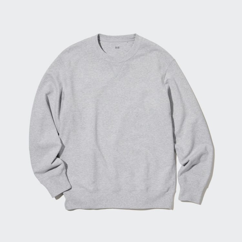 Men\'s Uniqlo Cotton Crew Neck Sweatshirts Grey | ZQIF-92316