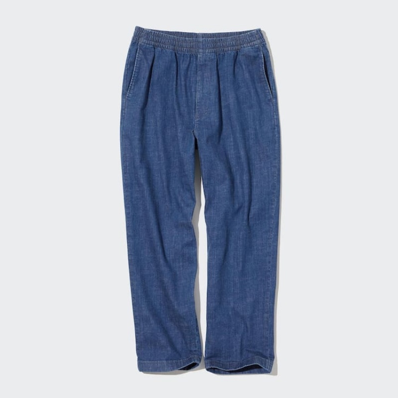 Men's Uniqlo Cotton Denim Relaxed Fit Ankle Length Loungewear Blue | ZGTN-54867