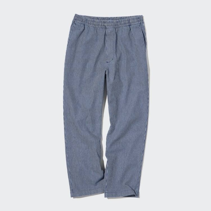 Men's Uniqlo Cotton Hickory Striped Relaxed Fit Ankle Length Loungewear Blue | ENDT-18976