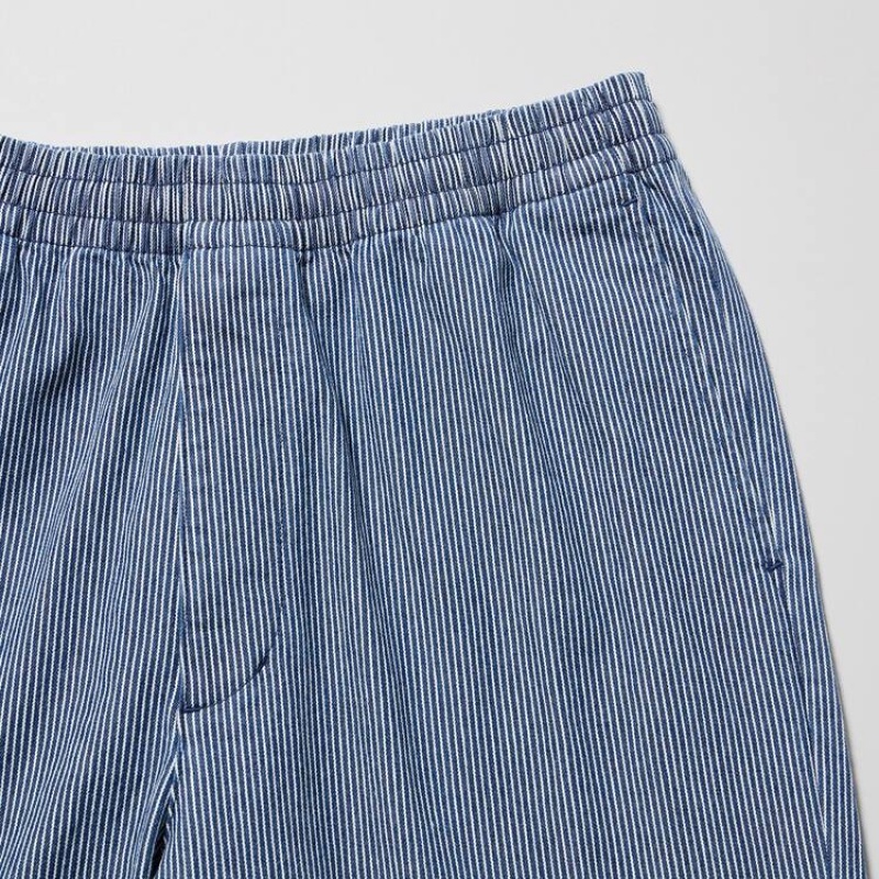 Men's Uniqlo Cotton Hickory Striped Relaxed Fit Ankle Length Loungewear Blue | ENDT-18976