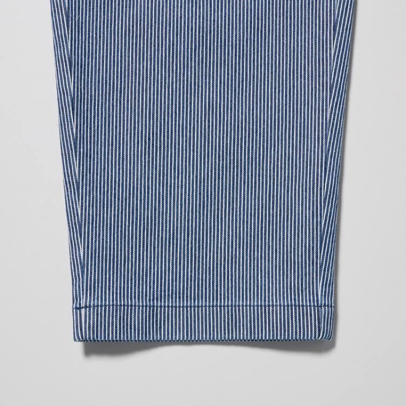 Men's Uniqlo Cotton Hickory Striped Relaxed Fit Ankle Length Loungewear Blue | ENDT-18976