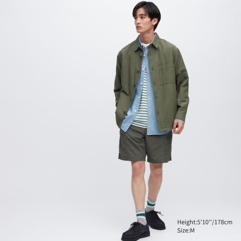 Men's Uniqlo Cotton Linen Blend Overshirt Overshirt Olive | HKMZ-74021