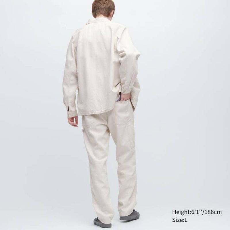 Men's Uniqlo Cotton Linen Blend Work Suits White | QLDF-73486