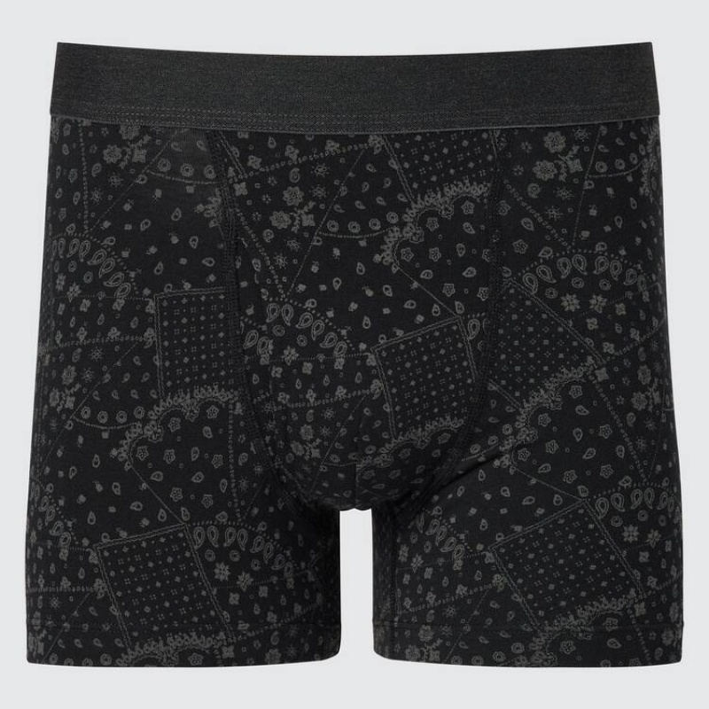 Men\'s Uniqlo Cotton Patchwork Boxer Underwear Black | LUWY-04675