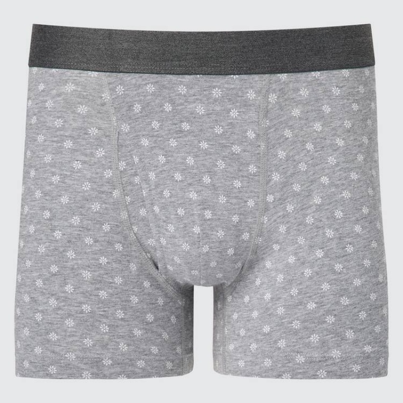 Men\'s Uniqlo Cotton Printed Boxer Underwear Grey | TUKS-62547