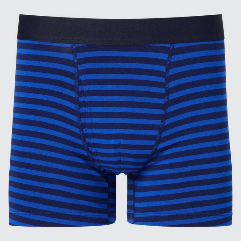 Men\'s Uniqlo Cotton Striped Boxer Underwear Navy | ESXI-28513