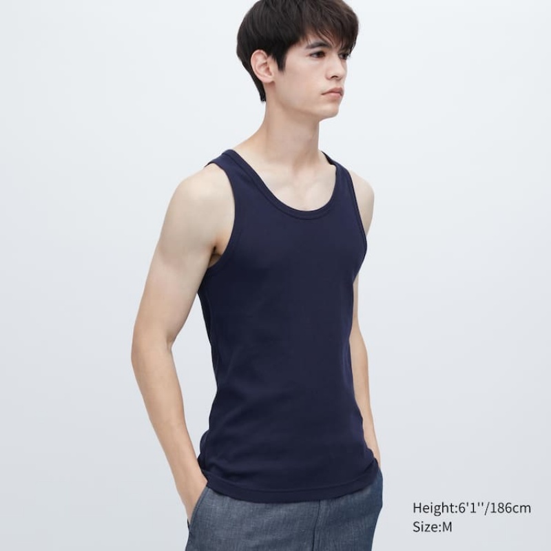 Men\'s Uniqlo Dry Colour Ribbed Loungewear Navy | XFRM-06834