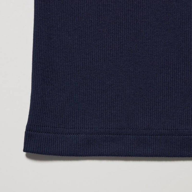 Men's Uniqlo Dry Colour Ribbed Tops Navy | PAMB-27614