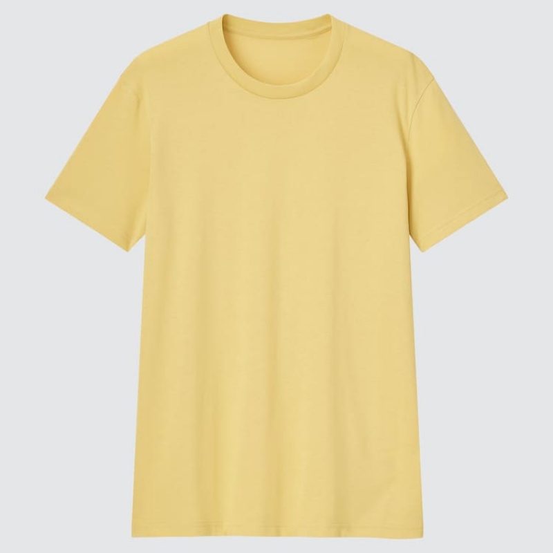 Men\'s Uniqlo Dry Crew Neck T Shirts Yellow | ZAMX-84697