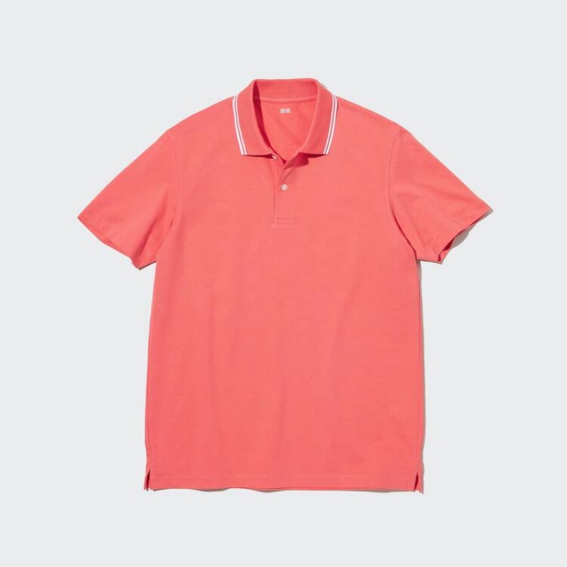 Men\'s Uniqlo Dry Piqué Contrast Tip Polo Shirts Pink | SCPK-29785