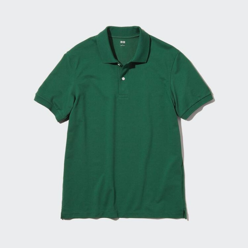 Men\'s Uniqlo Dry Piqué Polo Shirts Green | YONS-79352