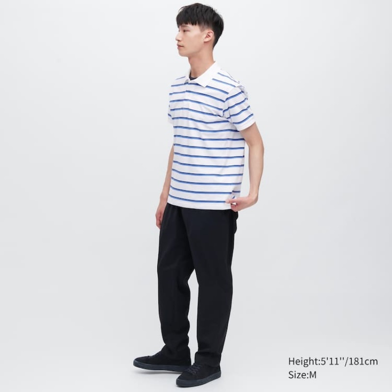 Men's Uniqlo Dry Piqué Striped Polo Shirts White | LYRP-74831