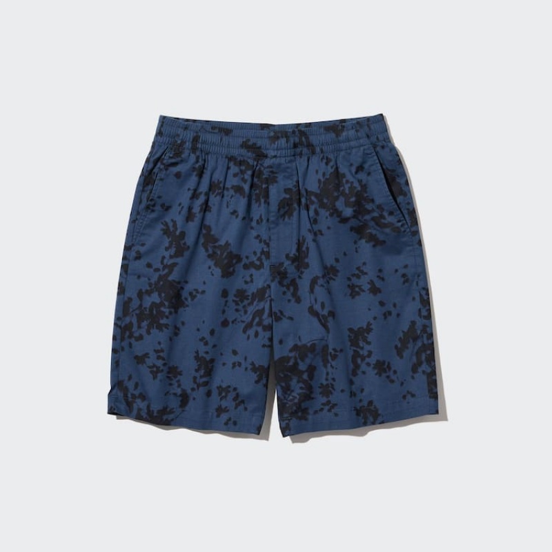 Men's Uniqlo Dry Stretch Leaf Print Easy Shorts Blue | INYB-87109