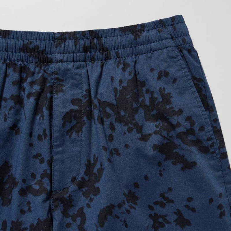 Men's Uniqlo Dry Stretch Leaf Print Easy Shorts Blue | INYB-87109