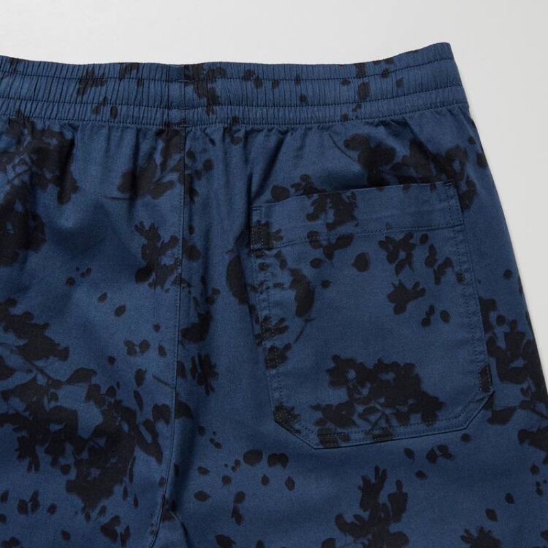 Men's Uniqlo Dry Stretch Leaf Print Easy Shorts Blue | INYB-87109