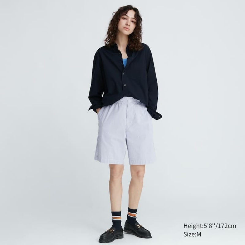 Men's Uniqlo Dry Stretch Seersucker Easy Shorts Blue | SNBO-02319