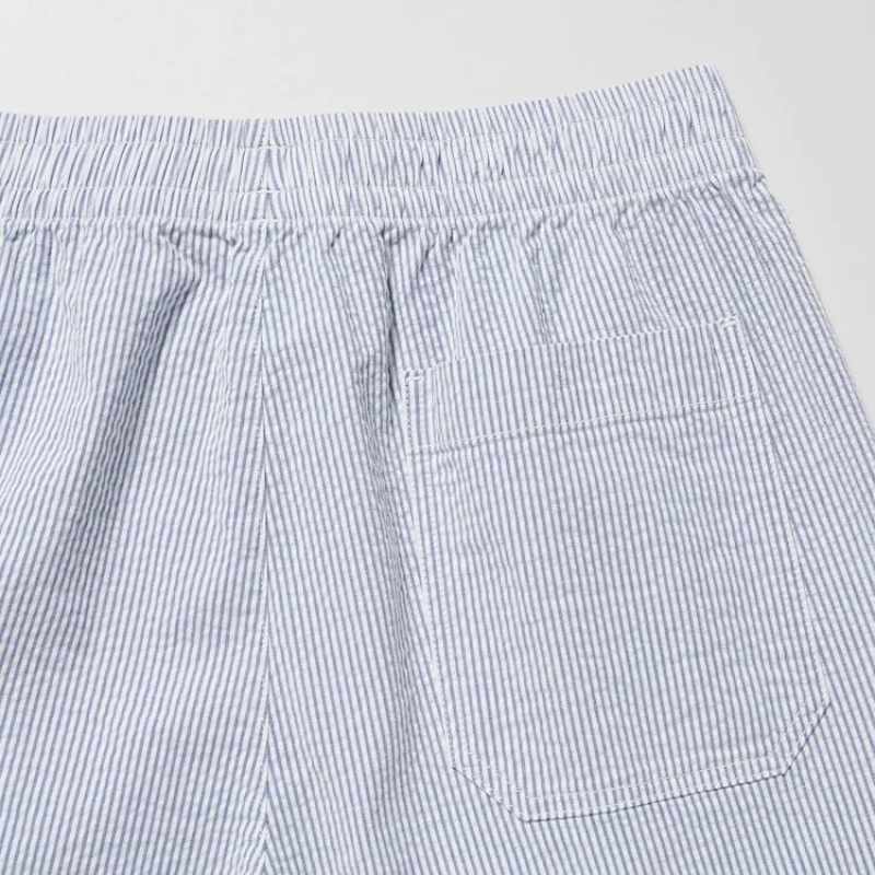 Men's Uniqlo Dry Stretch Seersucker Easy Shorts Blue | SNBO-02319