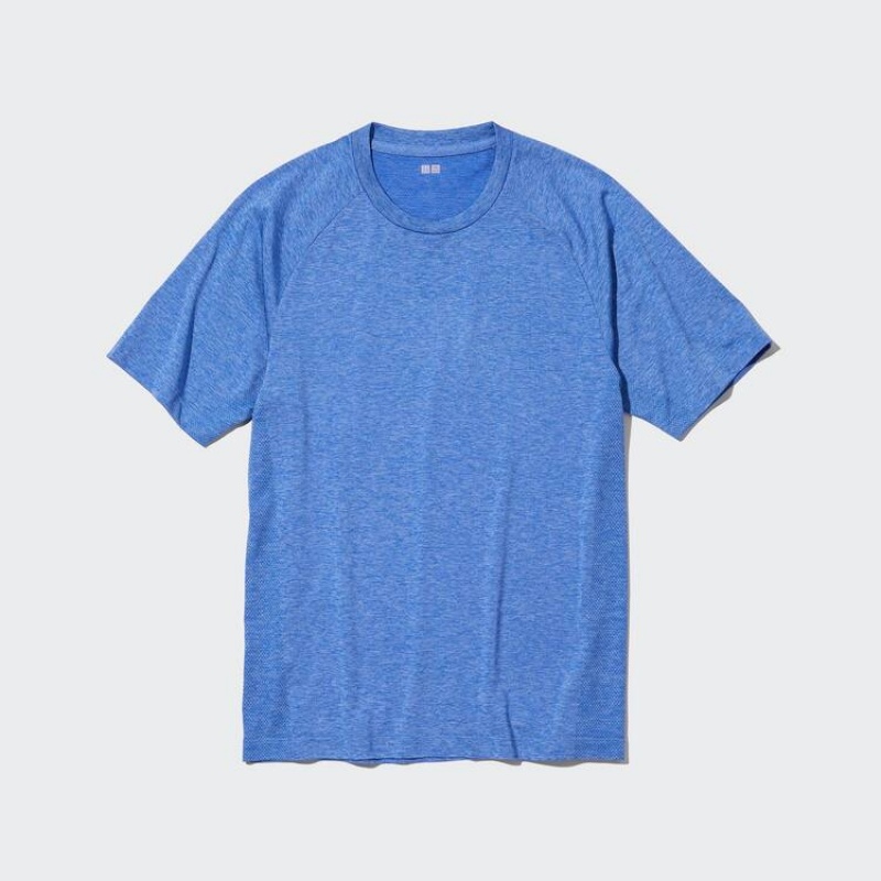 Men's Uniqlo Dry-ex Crew Neck Short Sleeved T Shirts Blue | DCVA-17486