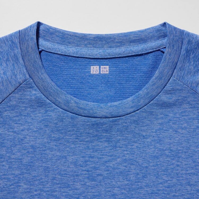 Men's Uniqlo Dry-ex Crew Neck Short Sleeved T Shirts Blue | DCVA-17486