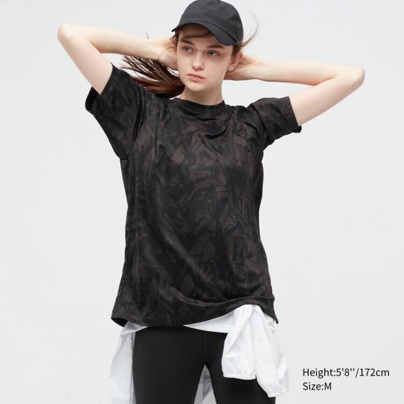 Men's Uniqlo Dry-ex Crew Neck T Shirts Black | PZLS-70564