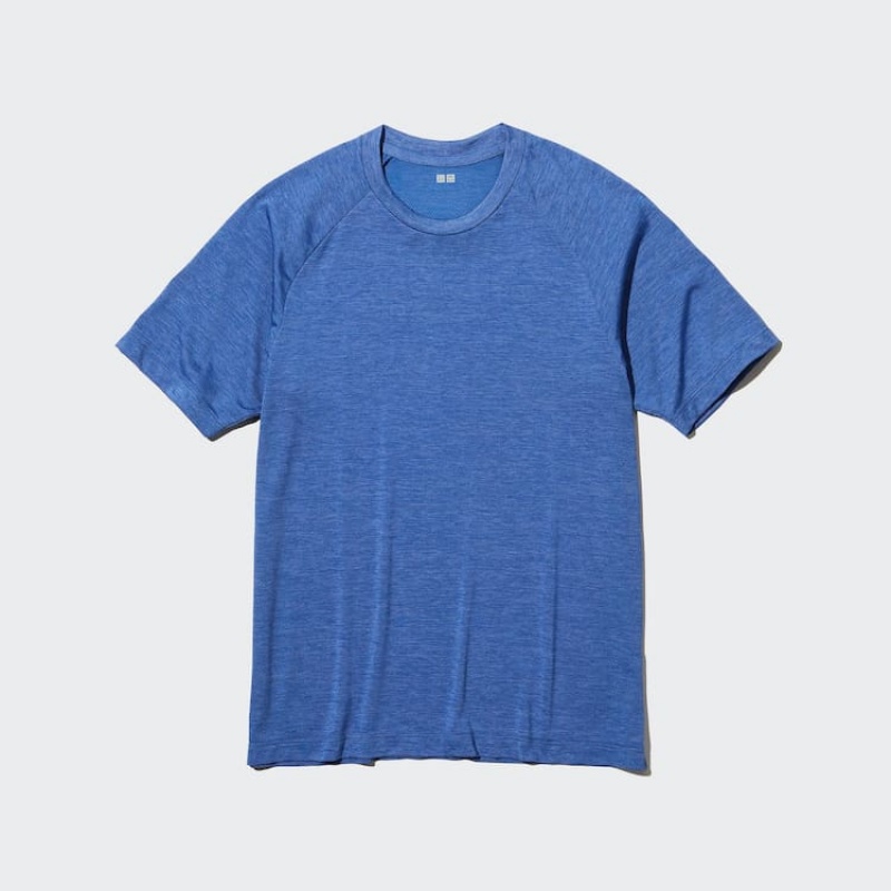 Men's Uniqlo Dry-ex Crew Neck T Shirts Blue | MIDE-67548