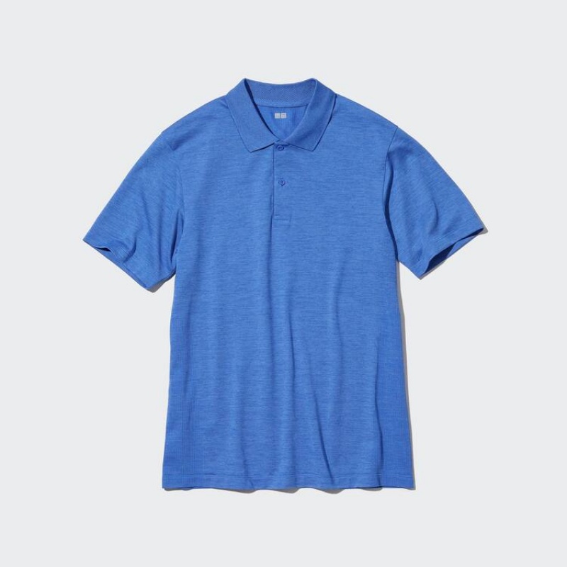 Men's Uniqlo Dry-ex Polo Shirts Blue | IBDK-32049