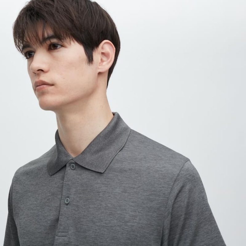 Men's Uniqlo Dry-ex Polo Shirts Grey | YJFN-69538