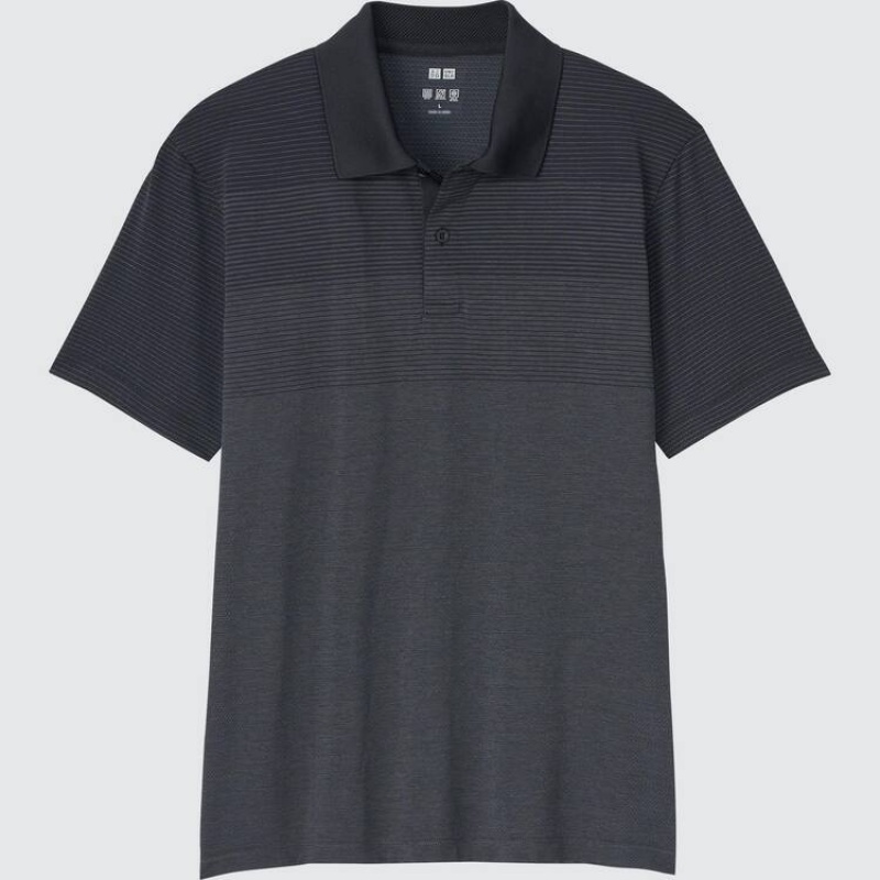 Men\'s Uniqlo Dry-ex Striped Polo Shirts Black | BGEI-24719